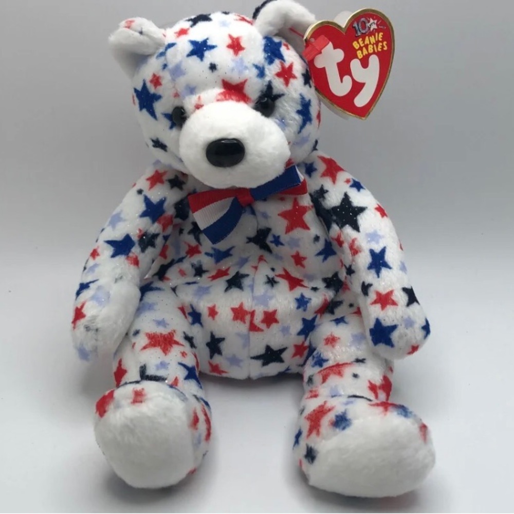 Vintage 2003 Ty Beanie Baby Red White & Blue Stars Bear